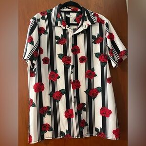 Fashion Nova Red Rose Striped Shirt